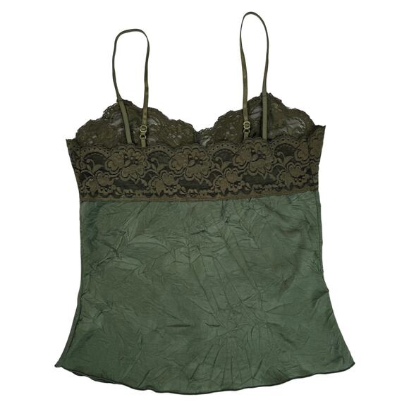 Y2K Lace Trim Cami Top Medium Olive Green 90s Fairy Whimsygoth Retro Camisole - Picture 7 of 14